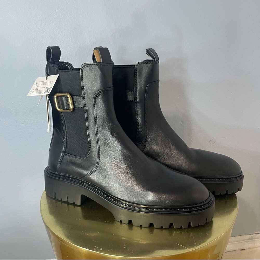 NWT Zara combat boots black size 6.5 LEATHER